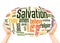 Salvation word cloud hand sphere concept