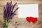 Salvia flowers and greeting card with red hearts