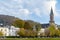 Salzach river embankment, city landscape, old architectural historical buildings;  Austria, Salzburg, October 28, 2022.