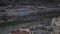 Salzburg, Austria. Cityscape over river in Salzburg on sunny winter day. Salzach riverfront. Embankment of Salzach river