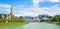 Salzburg skyline with Festung Hohensalzburg and river Salzach, Salzburger Land, Austria