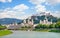 Salzburg skyline with river Salzach in Salzburger Land, Austria