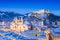 Salzburg skyline in winter as seen from Moenchsberg, Salzburger Land, Austria