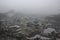 Salzburg town. Top view to the Residenzplatz on the fog.