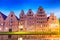 Salzspeicher (salt storehouses) of Lubeck at night, Germany. His