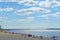 Samara, city beach on the shores of the Volga River. beautiful cumulus clouds