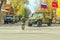 Samara, May 2018: a column of army special armored vehicles `Tiger` in the city