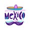 Sambrero and mustache illustration. Mexico lettering. Hand drawn style