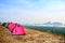 Samed Nangchee viewpoint with tents in sunrise time