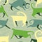 Samless patternt with doodle cats. Background with running kitten in cute flat style. Vector illustration
