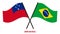 Samoa and Brazil Flags Crossed And Waving Flat Style. Official Proportion. Correct Colors