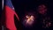 Samoa flag is hanging on fireworks sky for veterans day - bokeh - abstract 3D rendering