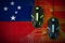 Samoa flag and two mice with backlight. Online cooperative games. Cyber sport team