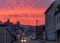 SAMOBOR, CROATIA - JANUARY 04, 2020: Samobor Town in Croatia and Burning Sky in Background. Sunset Light