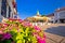 Samobor main square colorful flowers and architecture view