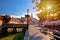 Samobor walkway and old streets sun haze view