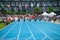 SAMORIN, SLOVAKIA, 9. JULY: Track and Field race, track and field sprinters in professional track and field running race. World