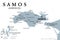 Samos, Greek island in the eastern Aegean Sea, gray political map