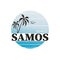 Samos map vintage blue stamp. Retro style handmade island label, badge or element for travel souvenirs. Vector