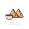 Samosa is a baked and fried indian snack with tomato ketchup simple outline vector