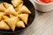 Samosas Indian snack in frying pan