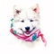 A Samoyed Puppy in Watercolor with a Pink Bow and Big Smile for Your Stock Photo Collection! AI Generated