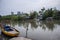 Sampan in rustic pond