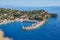 Sampatiki port, a hidden gem in Arcadia, Peloponnese, Greece - view from a high viewpoint spot