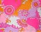 A sample of the fabric: the pink-orange colours with floral motifs