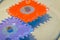 Sample product of plastic cogwheel gears for education. Colorful