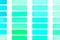 Samples of different shades of turquoise, aquamarine, azure color in squares on a white isolated background, bright abstract
