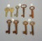 Samples of elder keys. 1: Keys for pin tumbler locks. 2,3 and 4 are keys for diferent types of warded locks. 5 are keys for lever