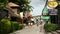 SAMUI ISLAND, THAILAND - MAY 27, 2019: Typical touristic street in Fisherman village with souvenir stores. View of calm lane of