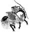 Samurai archer on horseback black and white