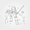 Samurai astronaut line art vector symbol with planet background illustration design, astronaut with sword illustration