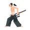 Samurai Character Wearing Hakama and Holding Japanese Sword Vector Illustration