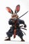 A samurai hare on an isolated white background. 3d illustration