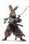 A samurai hare on an isolated white background. 3d illustration