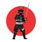 Samurai hold sword in front of red circle,warrior of japan,monochrome realistic design