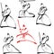 Samurai Karate Katana Sport Ink Set People Silhouette