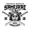 Samurai mask and two katana swords vector emblem