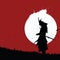 Samurai silhouette on the blood moon cartoon vector illustration
