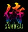 Samurai text with samurai warrior sitting cartoon graphic