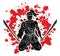 Samurai warrior sitting with swords cartoon graphic