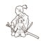 Samurai warriors with swords action cartoon graphic