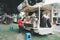 Samut Prakan, Thailand - April 26 2020 : People enjoy eating food from Theâ€‹ food shop in a food truck style