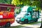 Samut Prakan, Thailand - August 30, 2020 : Food trucks caravan more than five shops