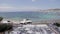 San Antonio Bay Ibiza beach,Palm trees, sand, sea and mountains of Ibiza