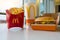 SAN ANTONIO, TX, USA - NOVEMBER 2, 2018 - McDonald`s Double Quarter Pounder burger with chesse, french fries potatoes and drink
