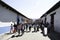 San Cristobal de Las Casas,Chiapas / Mexico - 12-21-2008 : Tourists walking down street surrounded by colonial houses.